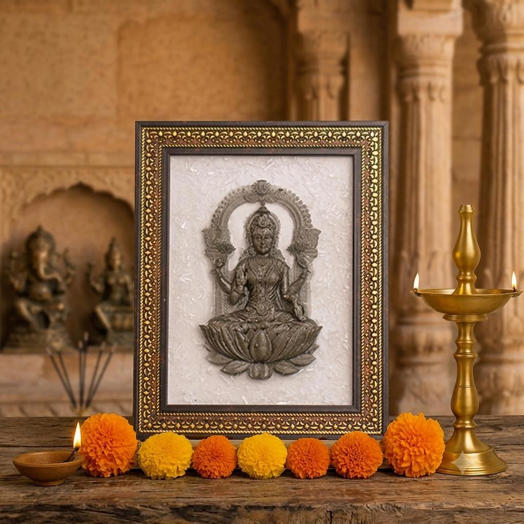 Pyrite Lakshmi Ji on Selenite Frame