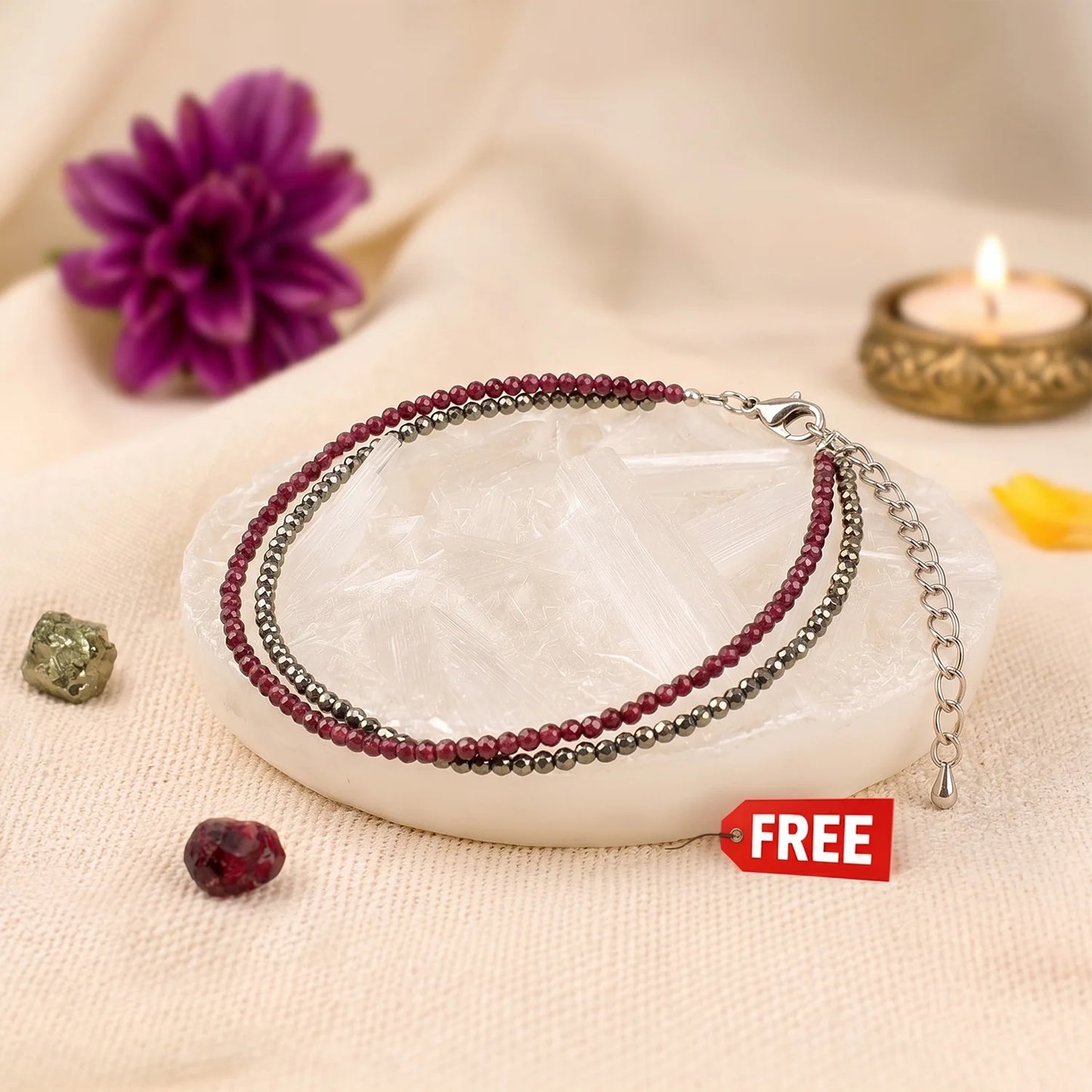 Love and Money Anklet with Free Raw Selenite Plate