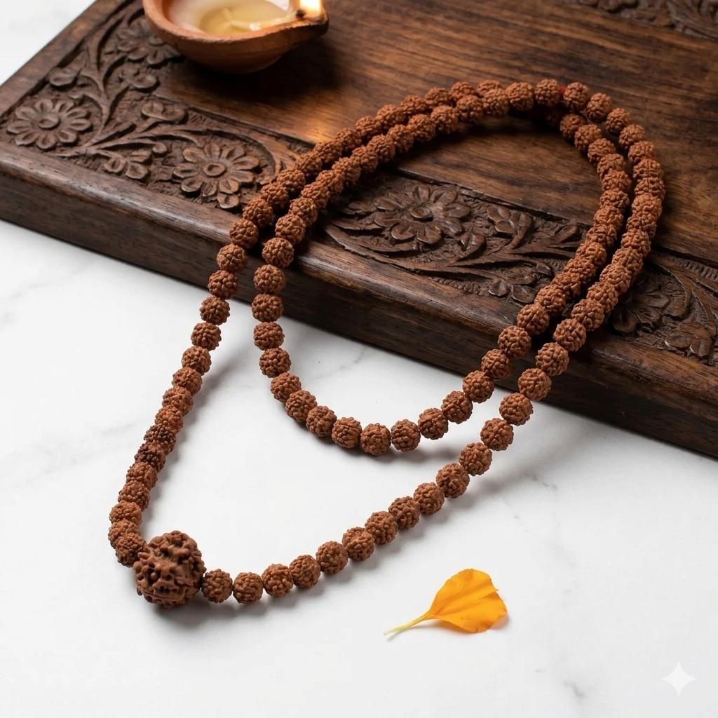 1 Mukhi (Under-Developed) Rudraksha Bead in 5 Mukhi Rudraksha Mala