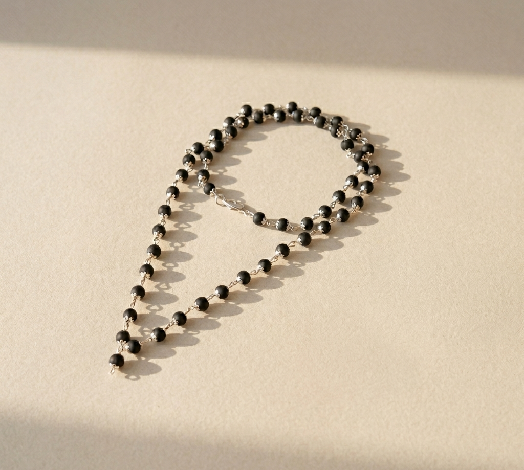 Ramvarna Original Karungali Mala with Silver Capping - Natural Black Mala for Success Beads, Wood, Silver Necklace