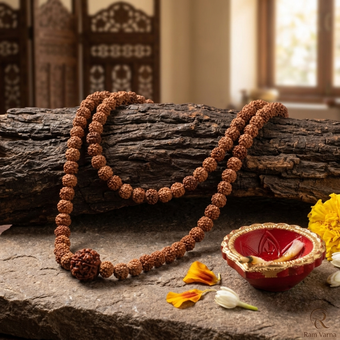 4 Mukhi Rudraksha Bead in 5 Mukhi Rudraksha Mala
