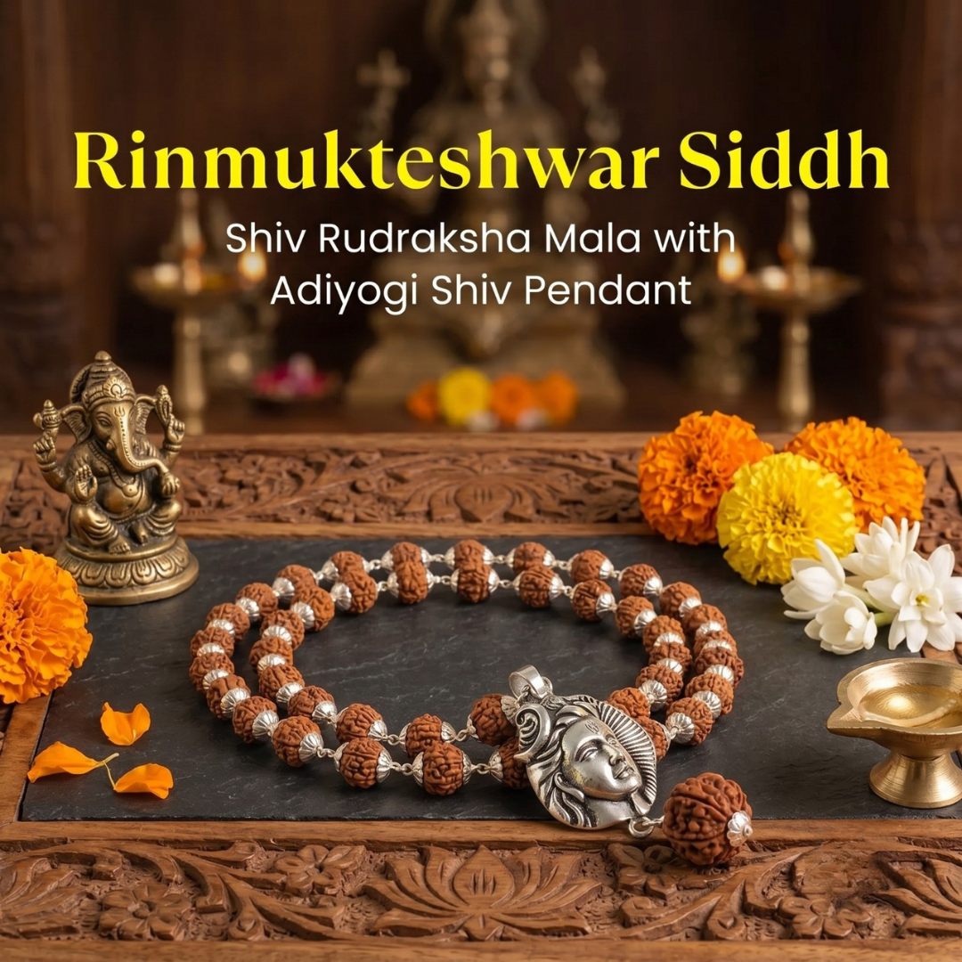 Rinmukteshwar Siddh Shiv Rudraksha Mala with Adiyogi Shiv Pendant