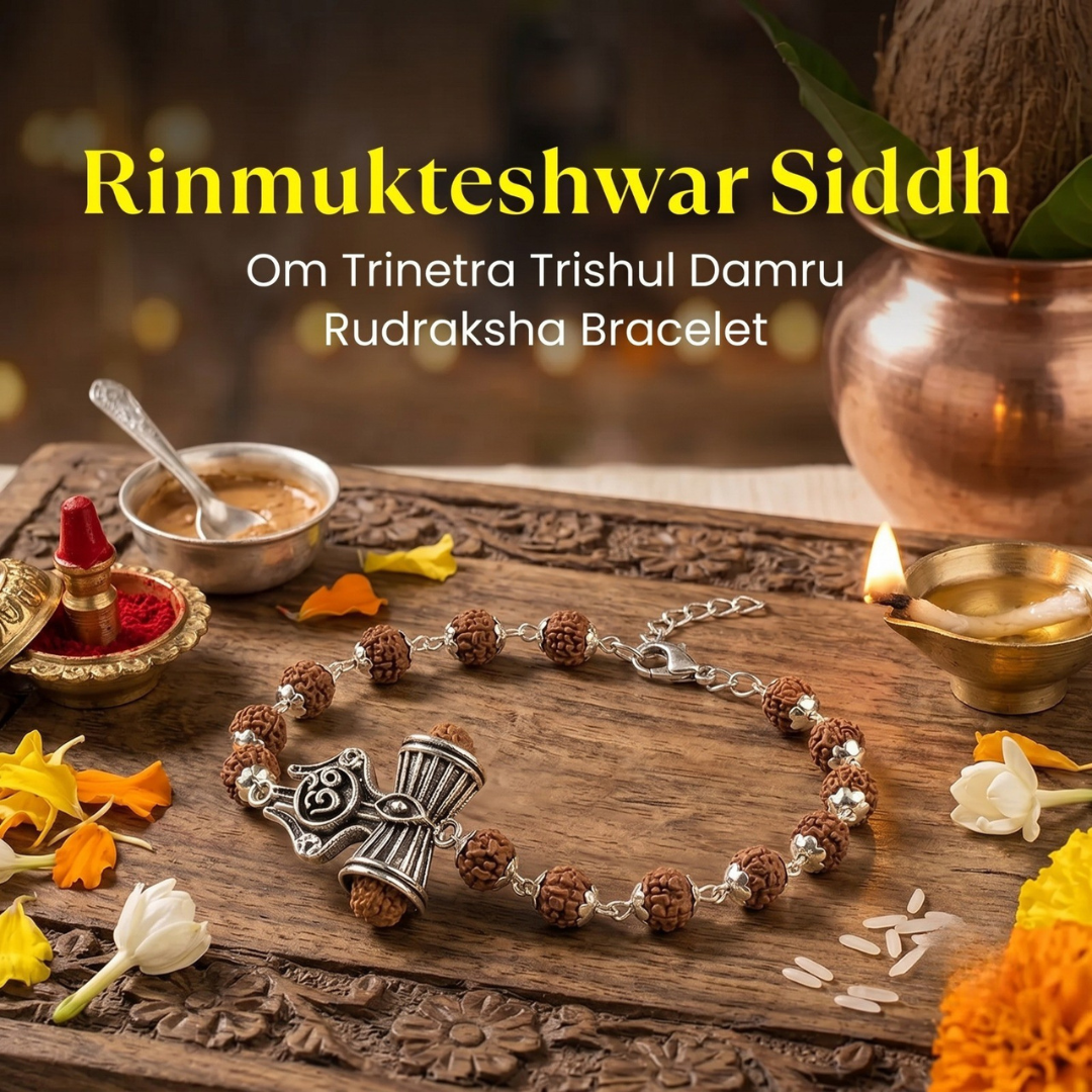 Rinmukteshwar Siddh Om Trinetra Trishul Damru Rudraksha Bracelet