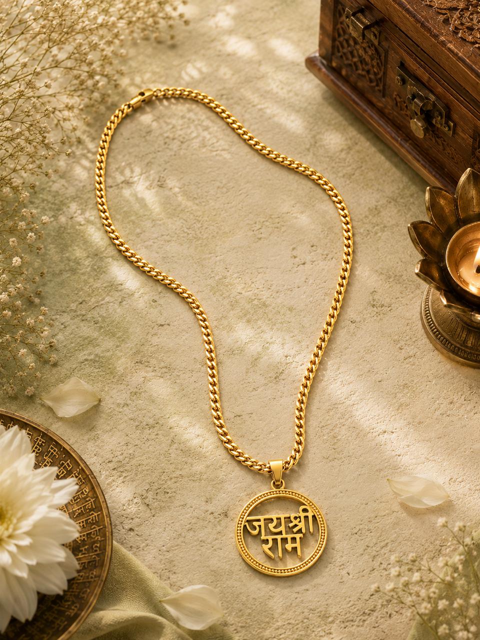 Ramvarna Gold Plated Jai Shree Ram Locket with Premium Curb Chain