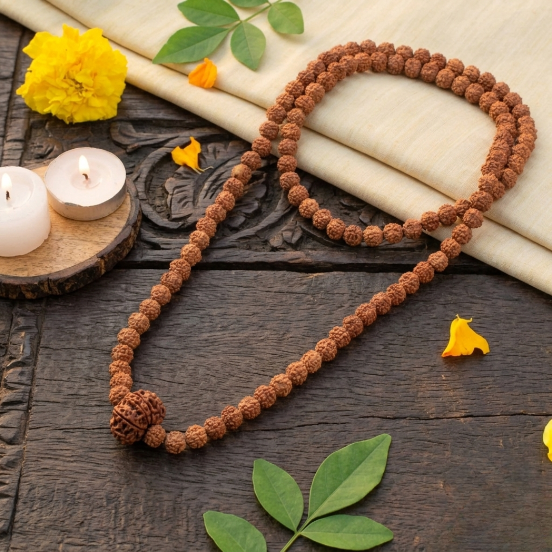 14 Mukhi Rudraksha Bead in 5 Mukhi Rudraksha Mala