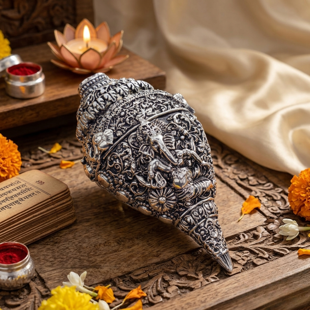 Silver Plated Ganesh Shankh (Conch)