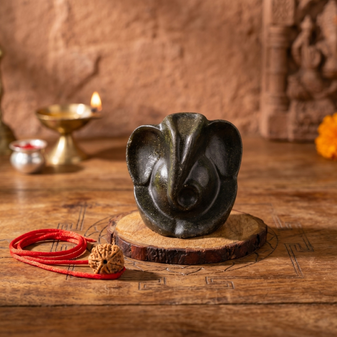 Pyrite Ganesh Ji Murti with 7 Mukhi Rudraksha