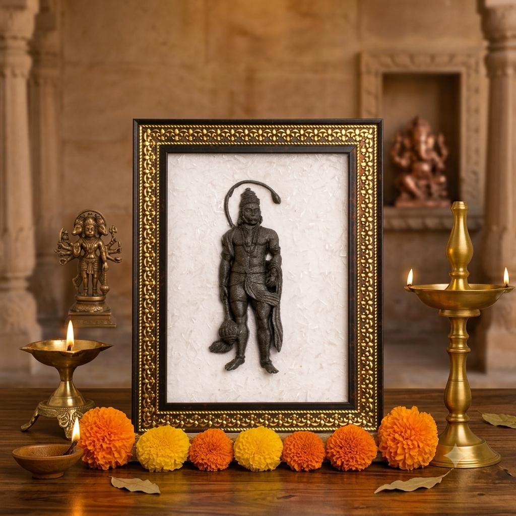 Siddh Pyrite Hanuman Ji on Selenite Frame