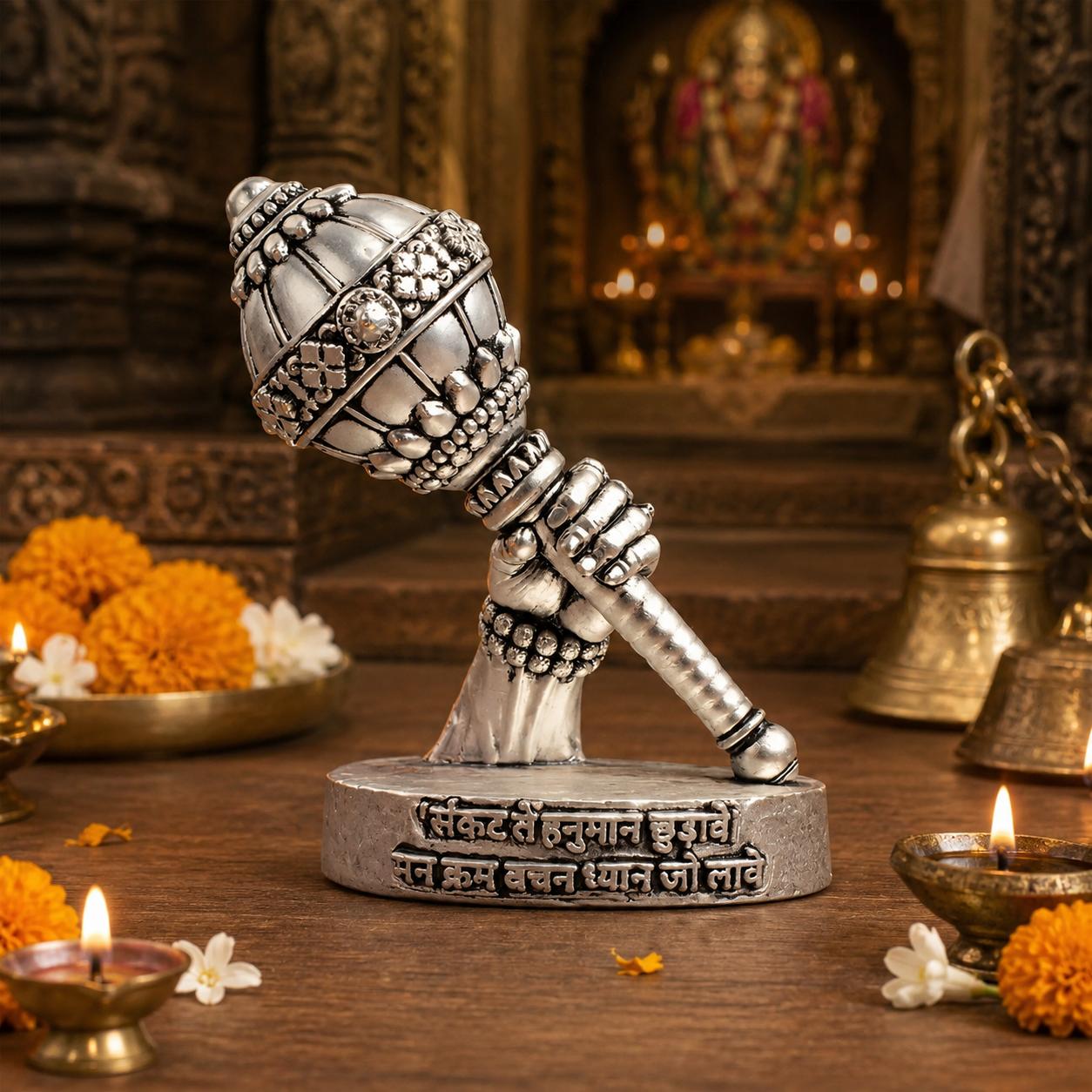 Siddh 999 Silver Plated Hanuman Gada Idol