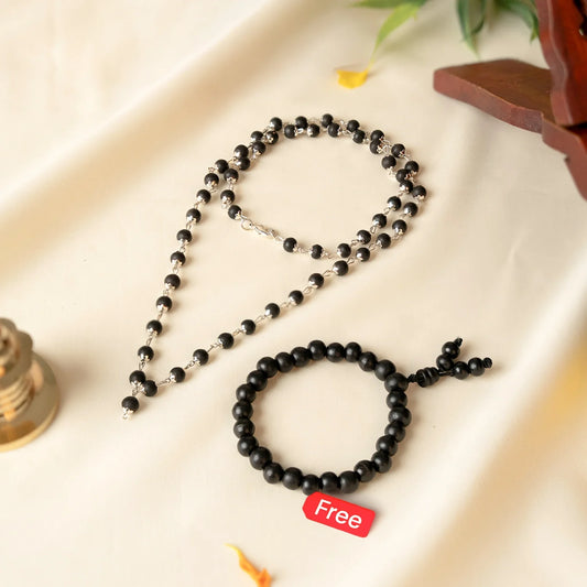 Silver Capped Karungali Malai – with Free Karungali Bracelet (Govt. Certified)