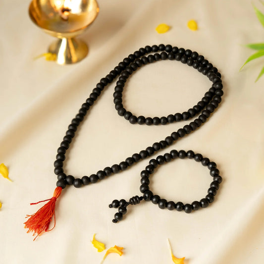 Karungali Malai (8mm) with 8mm Karungali Bracelet (Govt. Certified)