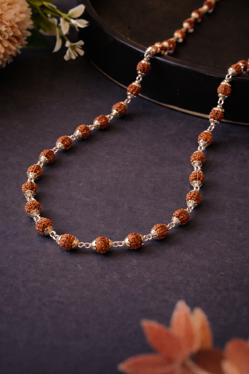 Ramvarna Ethnic silver capping Rudraksh Beads Long Mala