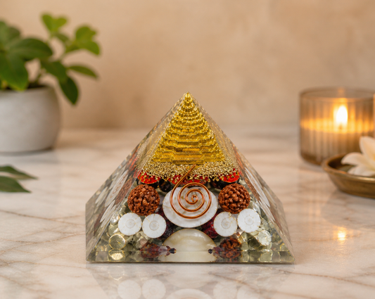 Ramvarna Lakshmi Chakra Yantra Orgone Pyramid | Spiritual Vastu Energy Pyramid for Wealth, Positivity & Meditation