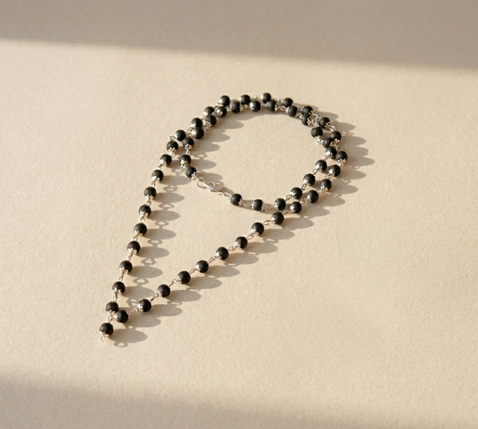 Ramvarna Original Karungali Mala with Silver Capping - Natural Black Mala for Success Beads, Wood, Silver Necklace