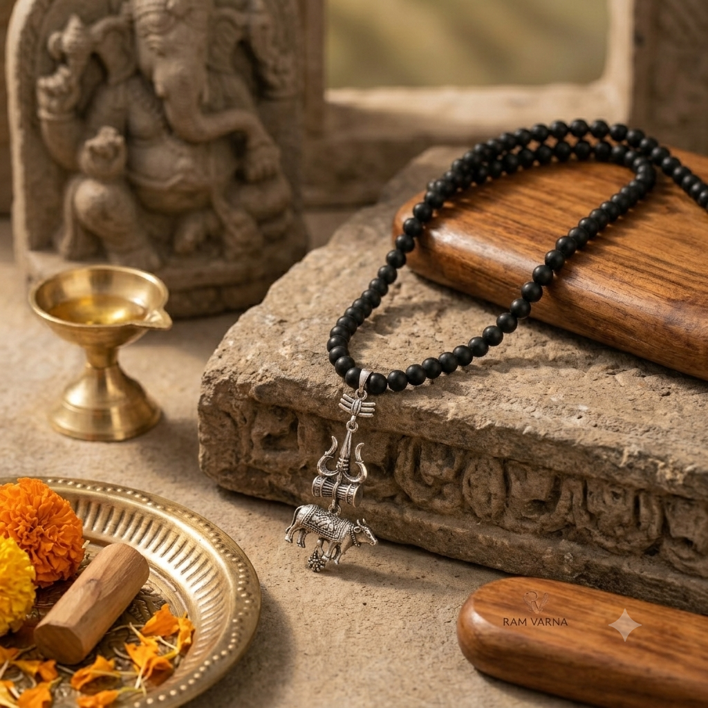 Karungali Mala with Shiv Trishul Nandi Pendant