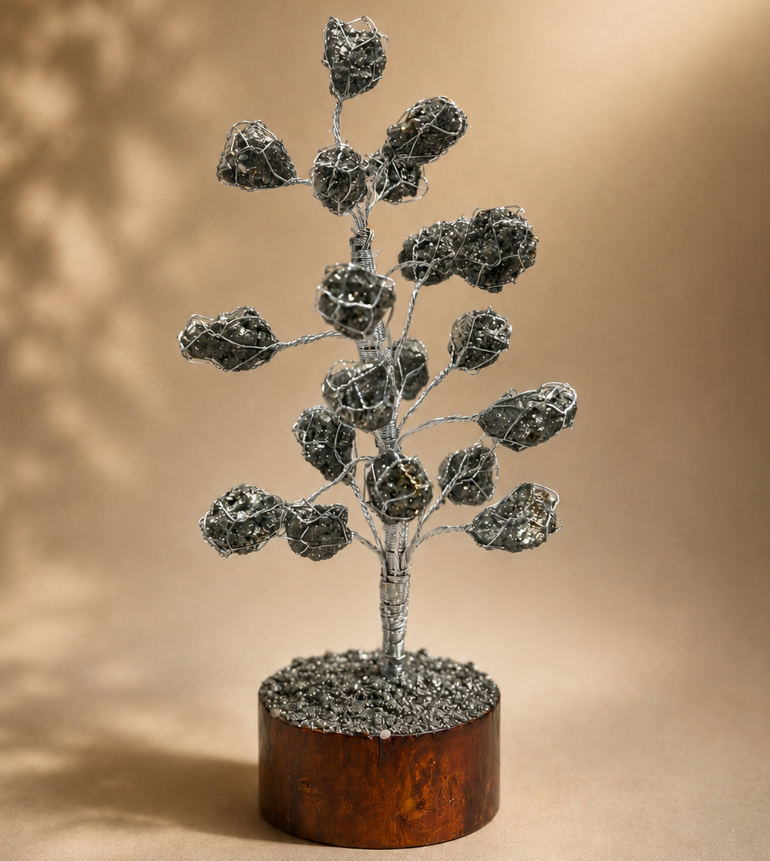 Raw Pyrite Metal Tree Decorative Showpiece