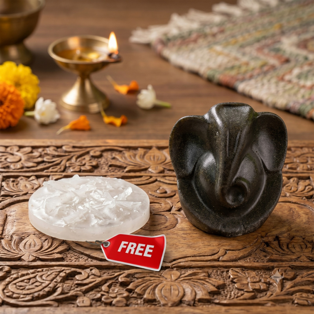 Pyrite Ganesh Ji Idol with FREE Raw Selenite Plate