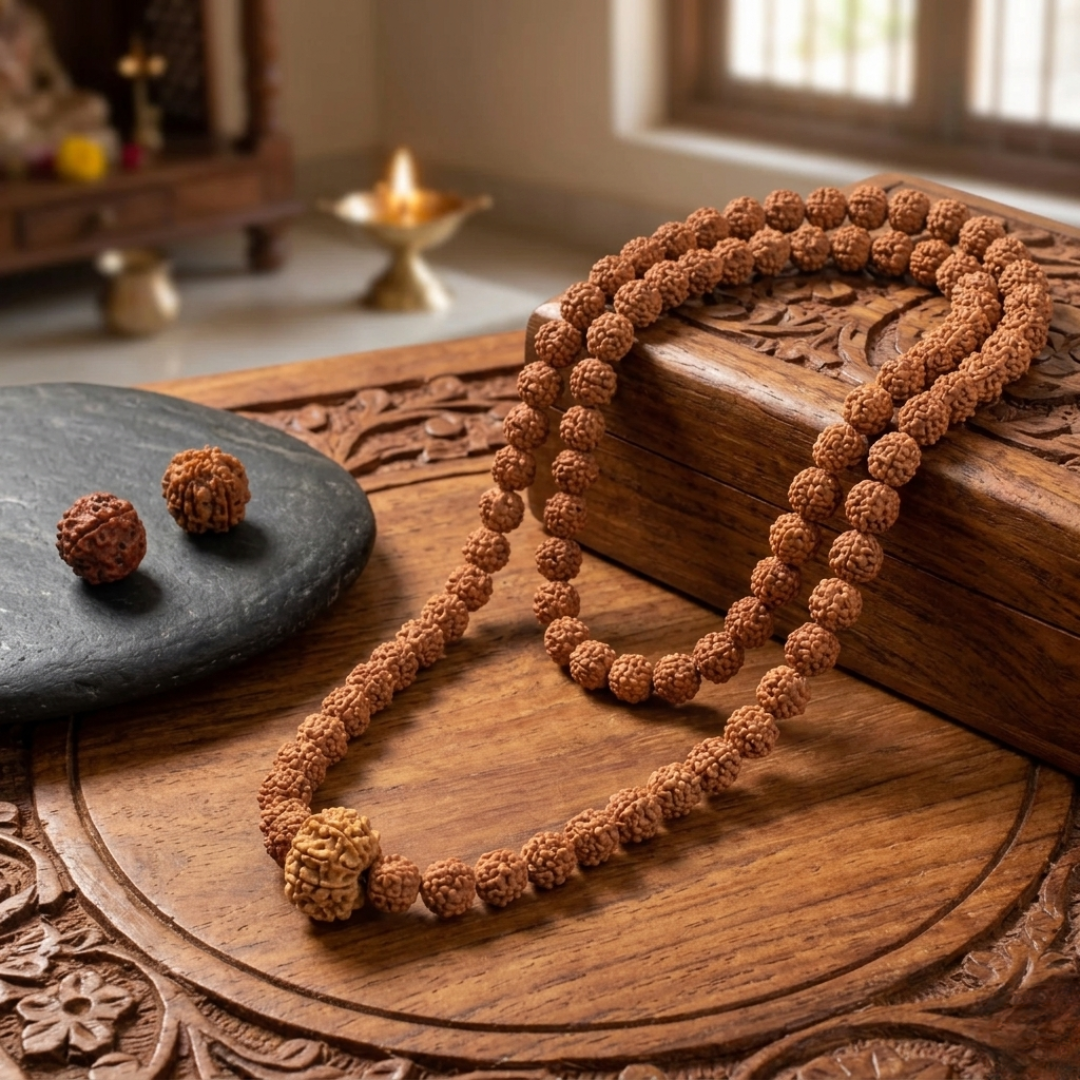 7 Mukhi Rudraksha Mala - 9-10mm , 108+1 beads