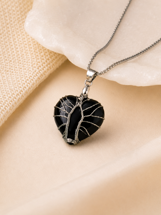 Ramvarna Black Heart Crystal Tree of Life Pendant Necklace for Women